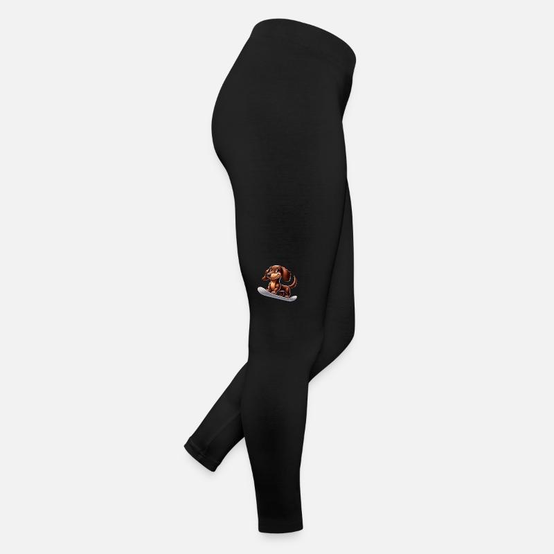 Dachshund on Snowboard Comic Winter Sports Women’s Jersey Leggings