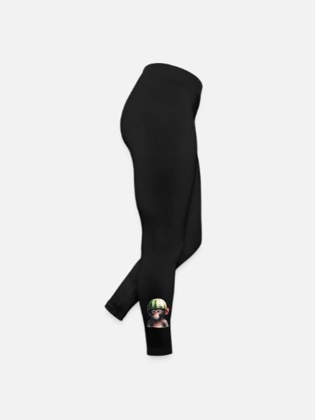 Affe mit Wassermelone - Frauen Jersey Leggings - Schwarz - Rechts
