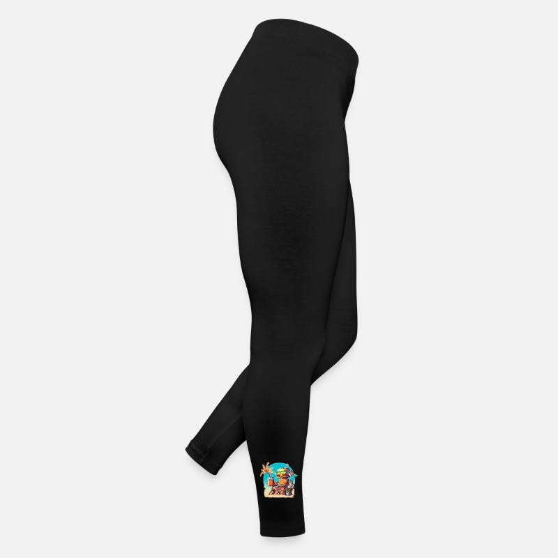 Happy robot on vacation - Women’s Jersey Leggings - black