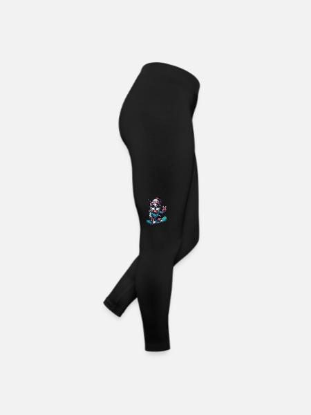 Boston Terrier Snowboard Winter Comic - Frauen Jersey Leggings - Schwarz - Rechts
