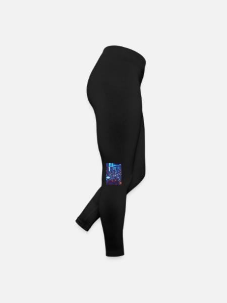 Cool Japanese Techno Cat In Japan Neon City - Frauen Jersey Leggings - Schwarz - Rechts