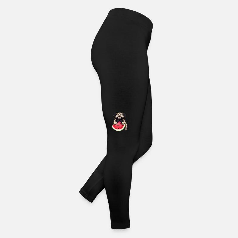 Hund Mops mit Wassermelone, Süßes Südfrucht Design Frauen Jersey Leggings