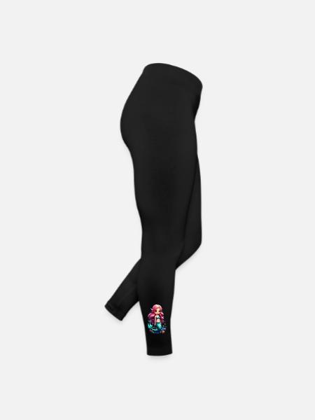 Adorable chibi mermaid with pink hair - Women’s Jersey Leggings - black - Right