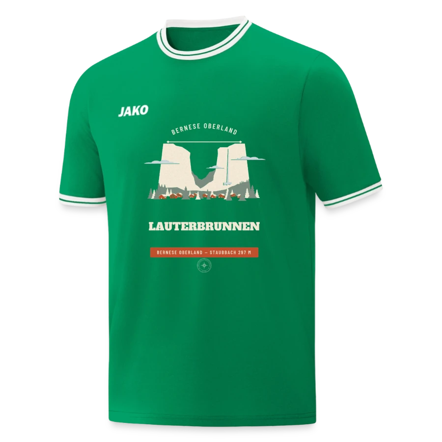 Lauterbrunnen badge on a jako shooting shirt center 2.0, green/white, front