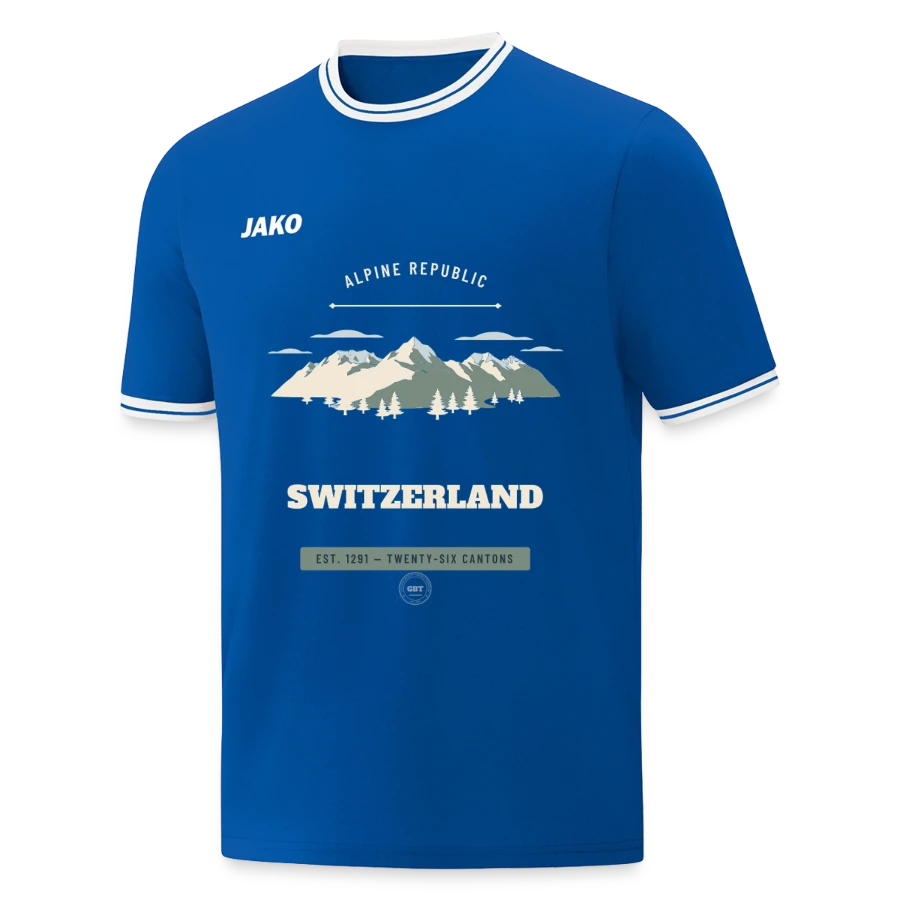 Switzerland badge on a jako kid's shooting shirt center 2.0, royal/white