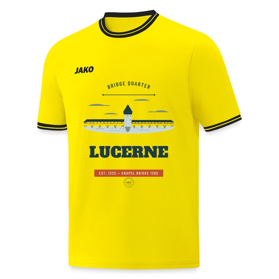 Lucerne badge on a jako kid's shooting shirt center 2.0, yellow/black