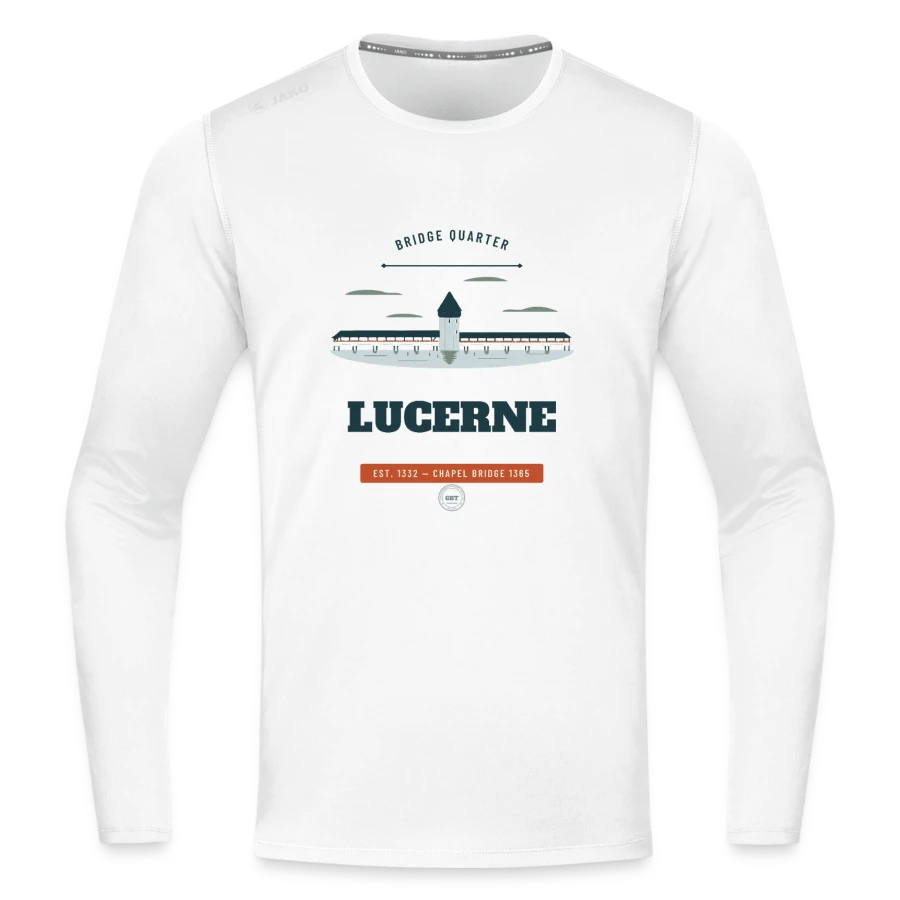 Lucerne badge on a jako long sleeve run 2.0, white