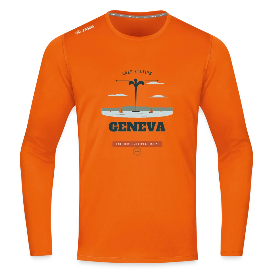 Geneva badge on a jako long sleeve run 2.0, neon orange