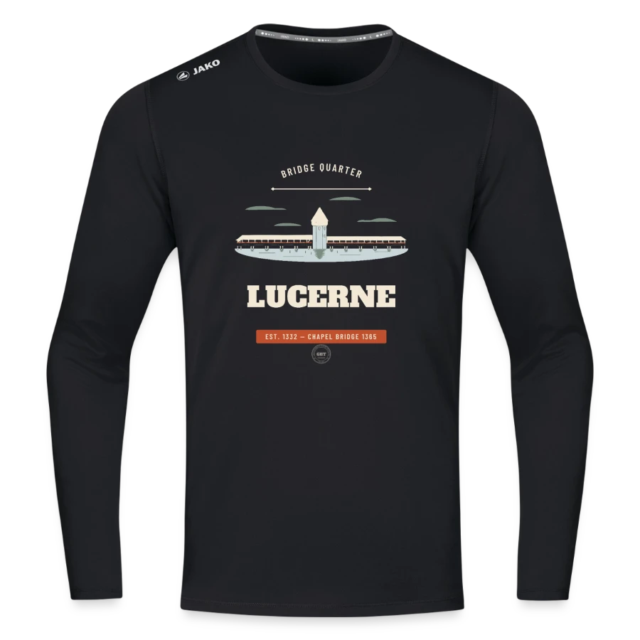 Lucerne badge on a jako long sleeve run 2.0, black