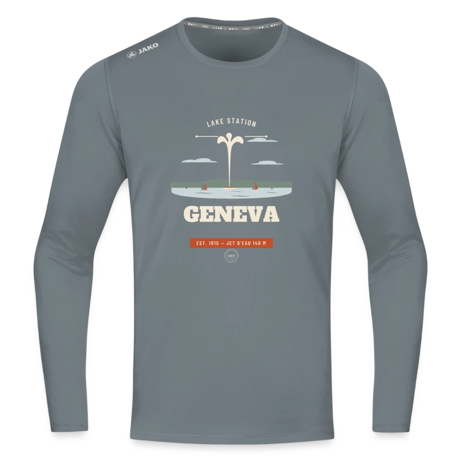 Geneva badge on a jako long sleeve run 2.0, grey