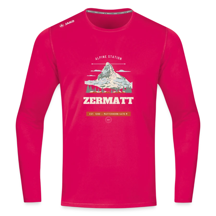 Zermatt badge on a jako long sleeve run 2.0, dark pink