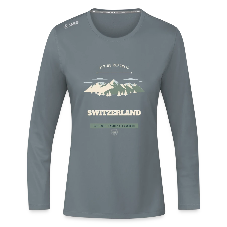 Switzerland badge on a jako women's long sleeve run 2.0 , grey