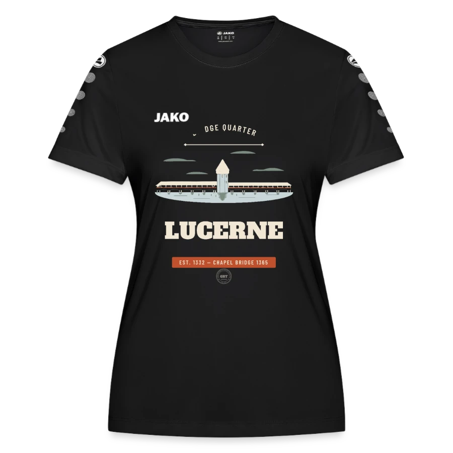 Lucerne badge on a jako women's jersey team, black
