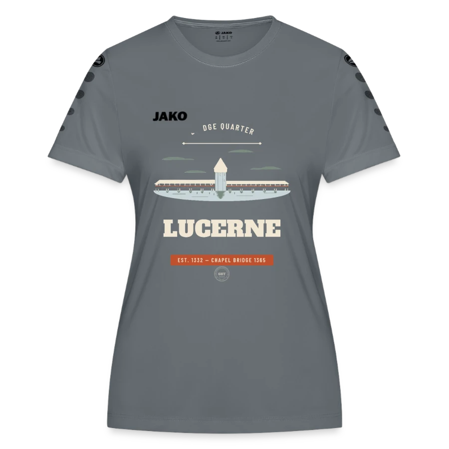 Lucerne badge on a jako women's jersey team, grey