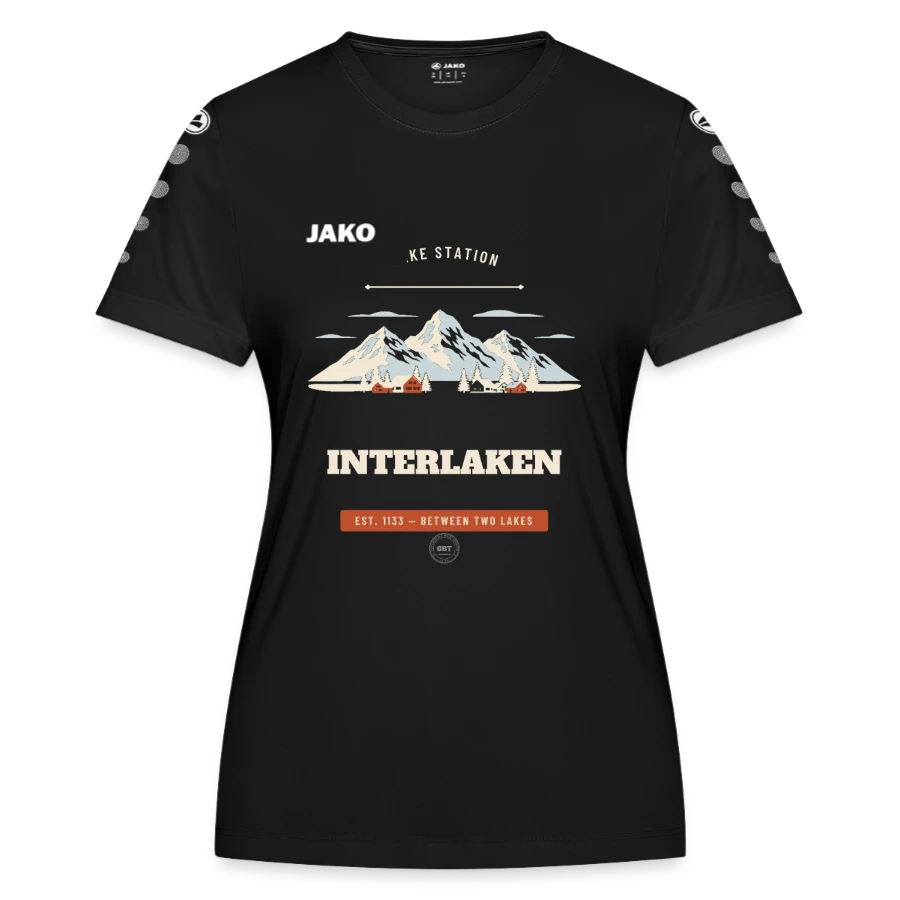 Interlaken badge on a jako women's jersey team, black