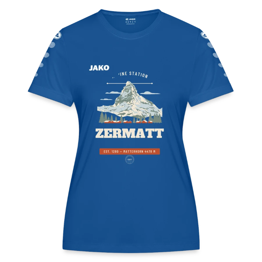 Zermatt badge on a jako women's jersey team, royal blue