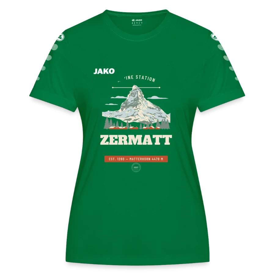 Zermatt badge on a jako women's jersey team, kelly green