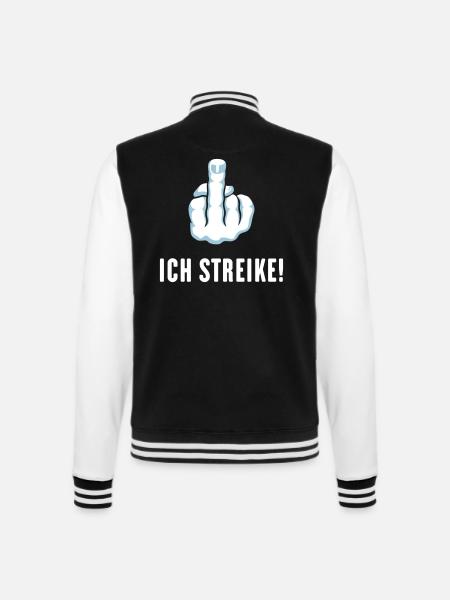 Stinkefinger – Ich Streike! (Streik Streikposten) - College-Sweatjacke - Schwarz/Weiß