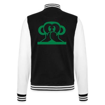 3 Wise Monkeys Speak Nothing Talk Keeps Mouth Shut - College Sweat Jacket - black/white - Back - Marisol (170cm)