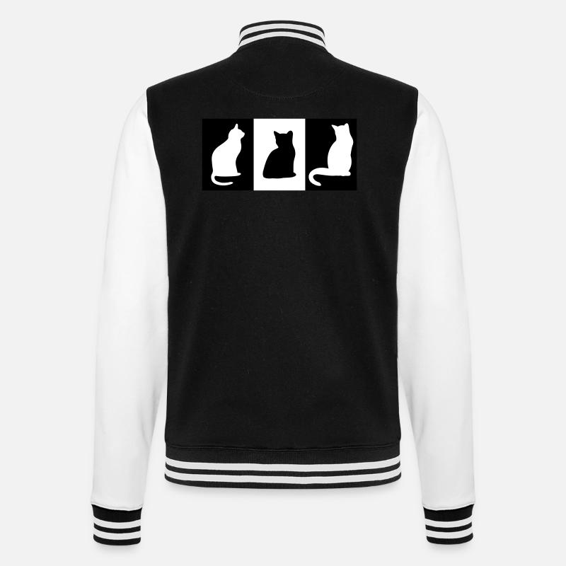 DZ0004 Katzenplättchen Katzenstatue - College-Sweatjacke - Schwarz/Weiß