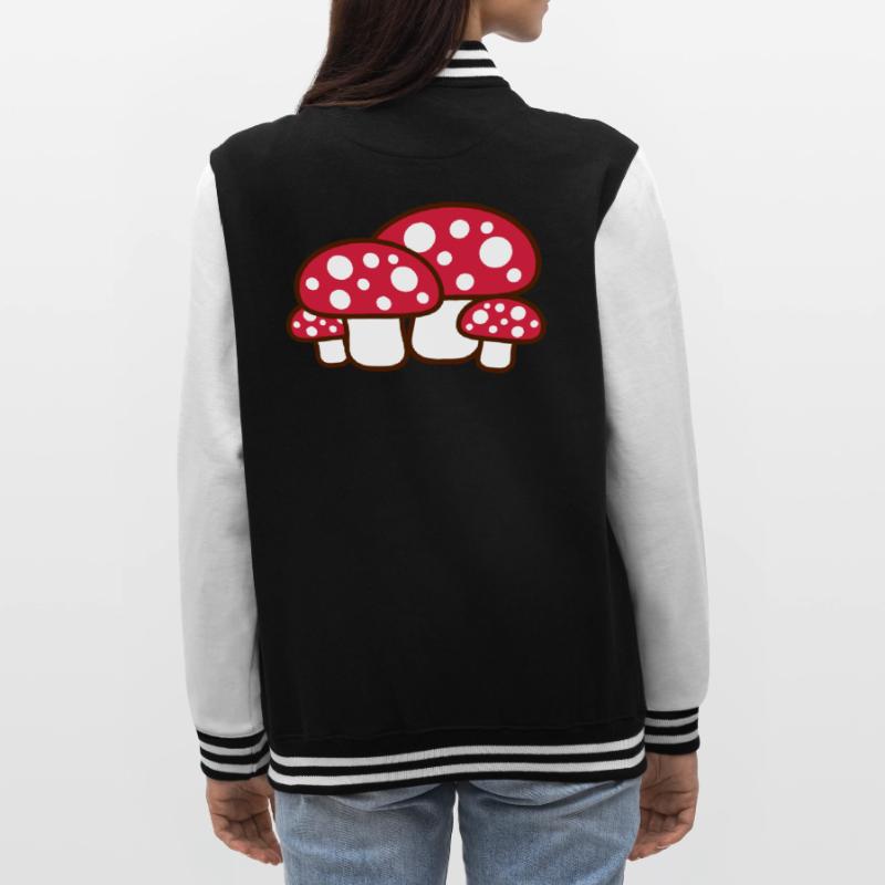 Many Mushrooms Red Dots Pattern Toadstool Fungus College Sweat Jacket