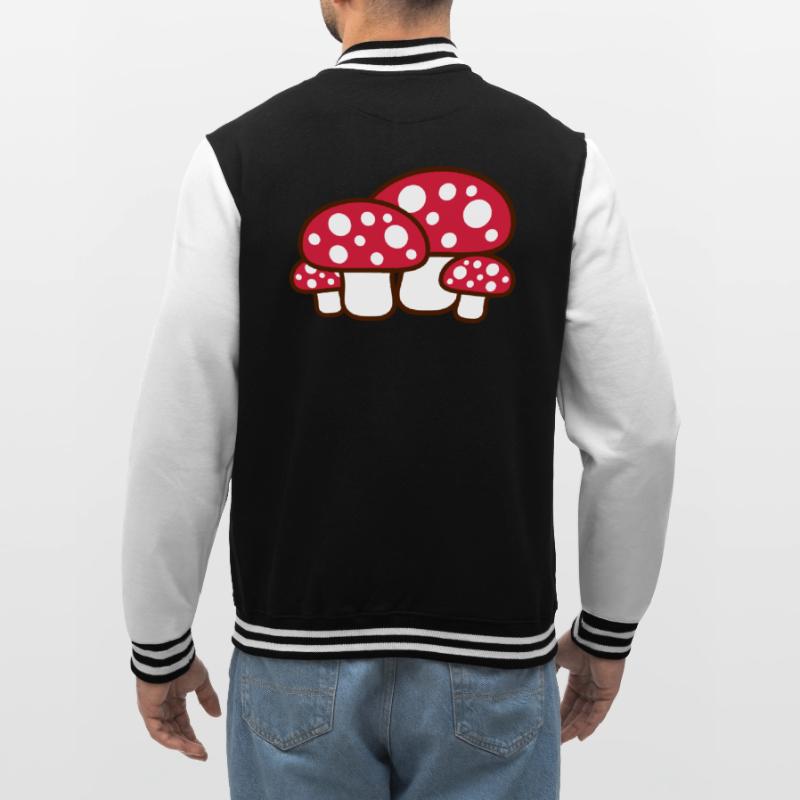 Many Mushrooms Red Dots Pattern Toadstool Fungus College Sweat Jacket
