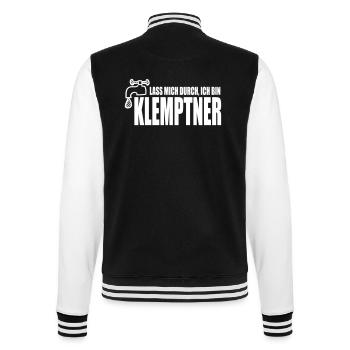 Lass mich durch, ich bin Klemptner - College-Sweatjacke - Schwarz/Weiß - Hinten - Marisol (170cm)