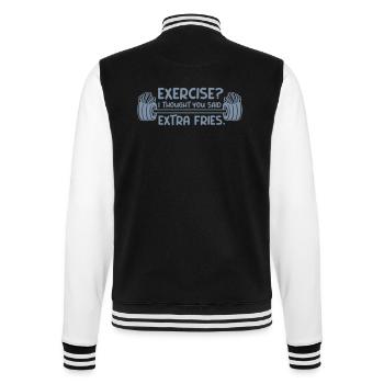 Exercise Extra Fries Zitat - College-Sweatjacke - Schwarz/Weiß - Hinten - Marisol (170cm)