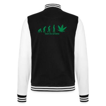 Weed Evolution -Born to smoke - College-Sweatjacke - Schwarz/Weiß - Hinten - Marisol (170cm)