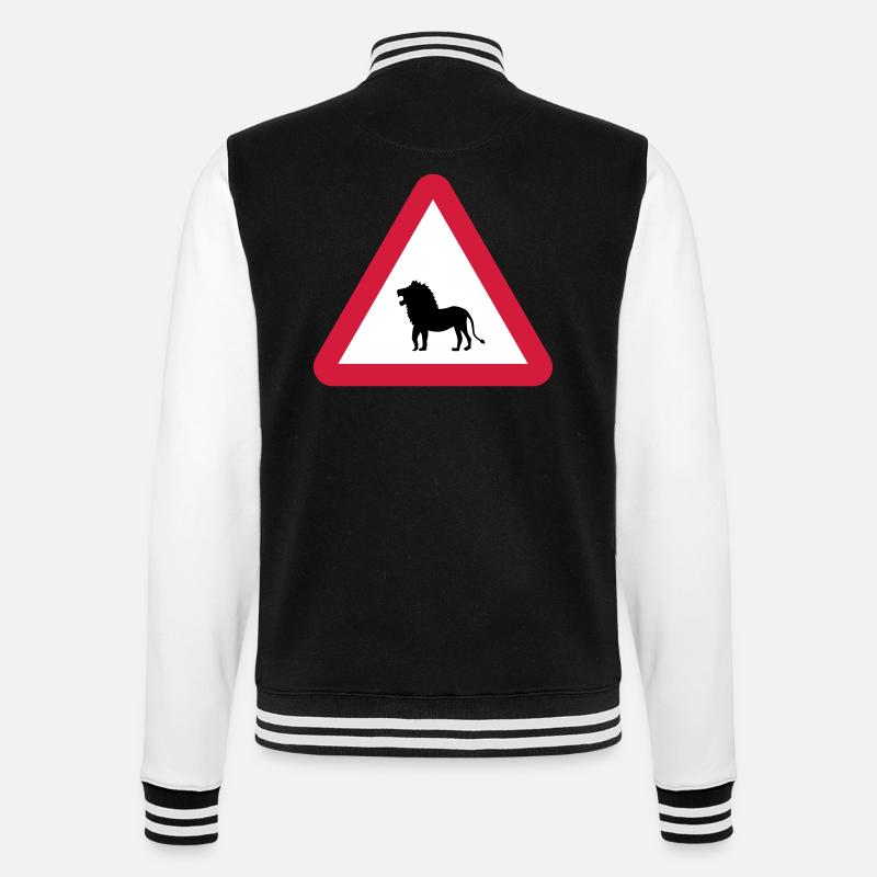 Achtung Löwen-Warnung - College-Sweatjacke - Schwarz/Weiß