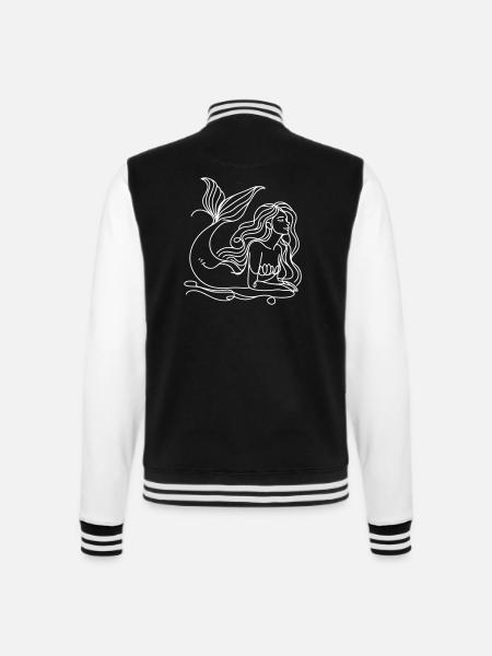 Tegning Havfrue Stregtegning - College sweatjakke - sort/hvid