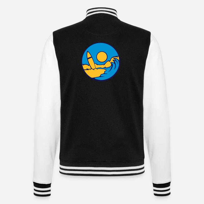 Surfboard Beach Wave - College Sweat Jacket - black/white