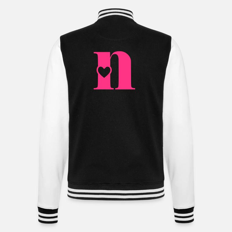 Buchstabe n Anfangsbuchstabe mit Herz - College-Sweatjacke - Schwarz/Weiß