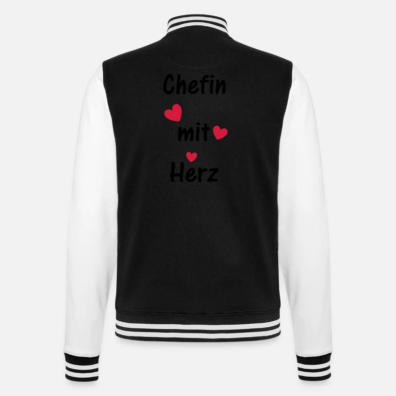 Chefin mit Herz - College-Sweatjacke - Schwarz/Weiß