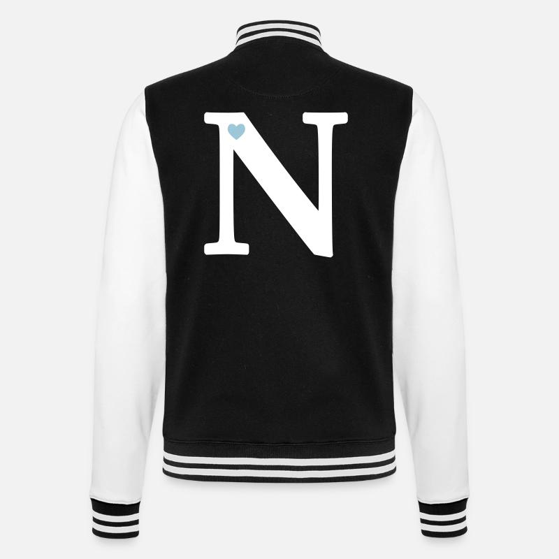 Buchstabe N Anfangsbuchstabe - College-Sweatjacke - Schwarz/Weiß
