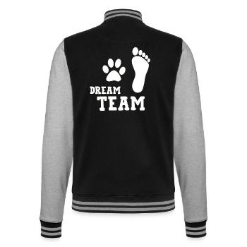 Dream Team Funny Dog Shirt - College Sweat Jacket - black/heather grey - Back - Marisol (170cm)