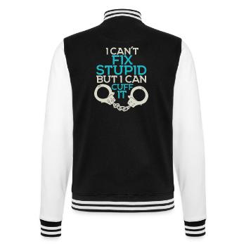 Stupidity Stop - Police - Handcuffs - College Sweat Jacket - black/white - Back - Marisol (170cm)
