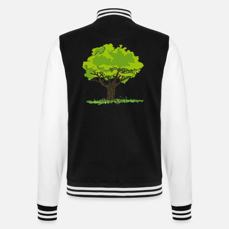 Dessin arbre pré et fleurs - Veste Teddy - noir/blanc