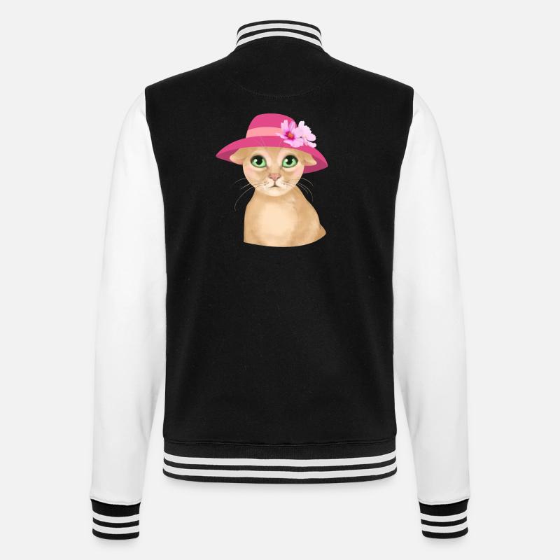 Chat avec chapeau et fleur - Veste Teddy - noir/blanc