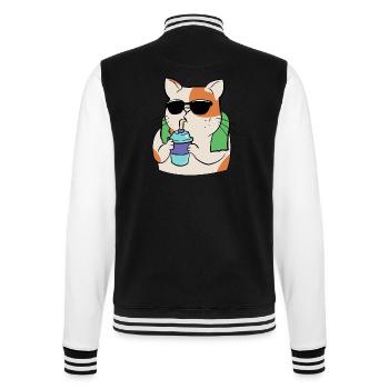 Katze beim Sport mit Trinkbecher und Handtuch - College-Sweatjacke - Schwarz/Weiß - Hinten - Marisol (170cm)