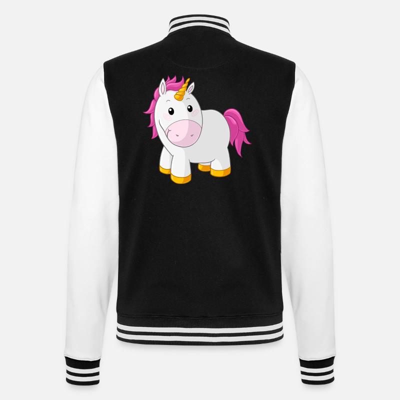 Pinkes glückliches Comic Einhorn - College-Sweatjacke - Schwarz/Weiß