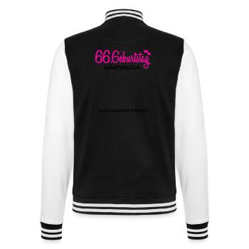 66 Geburtstag Gästebuch - 66 Jahre Geschenk - College-Sweatjacke - Schwarz/Weiß - Hinten - Marisol (170cm)