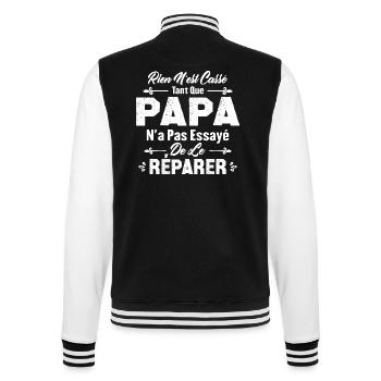 Papa Essayé de le Réparer, Cadeau Papa Bricoleur - Veste Teddy - noir/blanc - Dos - Marisol (170cm)