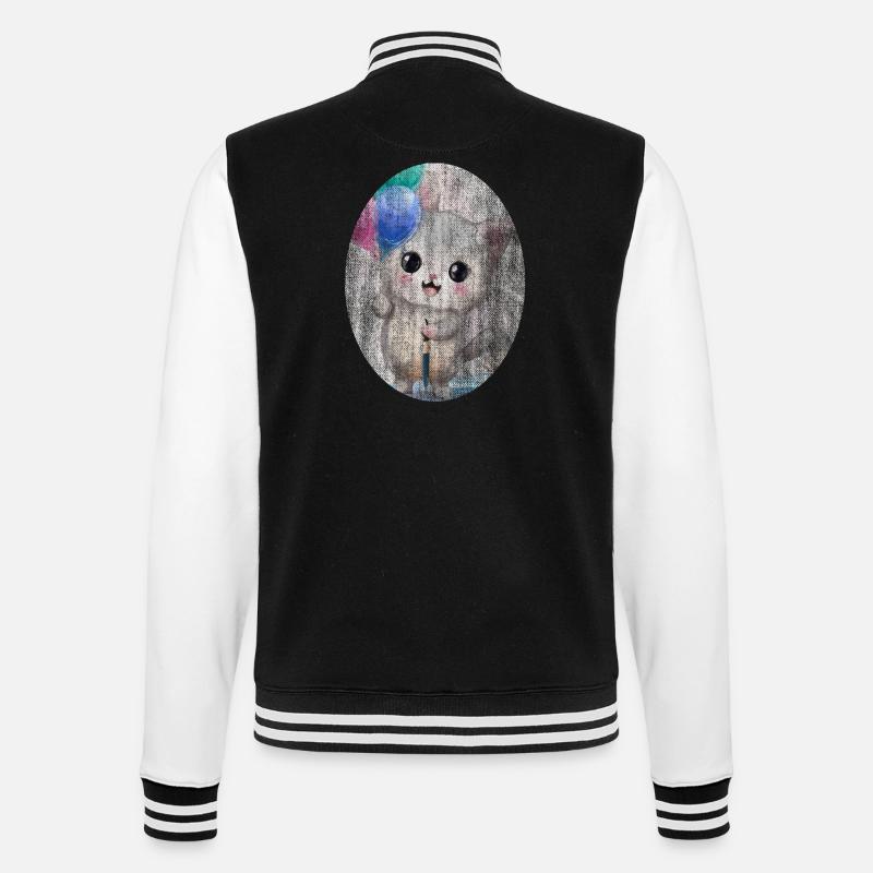 Kätzchen Katze mit Luftballon Gemälde - College-Sweatjacke - Schwarz/Weiß