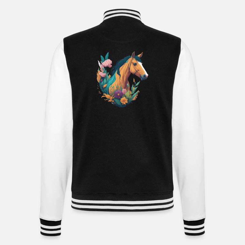 Pferd Blumen - College-Sweatjacke - Schwarz/Weiß