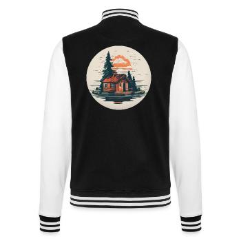 Lakeside House / Cabin / Lake / Mountains / Nature /Forest - College Sweat Jacket - black/white - Back - Marisol (170cm)