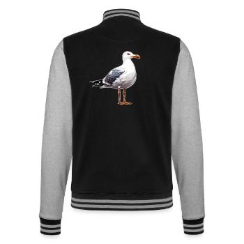 Mouette / Animal / Port / Oiseau / Mer / Eau - Veste Teddy - noir/gris chiné - Dos - Marisol (170cm)