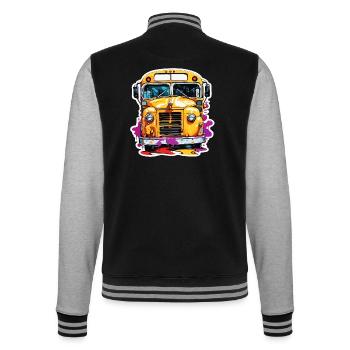 Bus / Schulbus / gelb / Comic / Old School - College-Sweatjacke - Schwarz/Grau meliert - Hinten - Marisol (170cm)