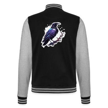 Raven / Bird / Animal / Flying / Feathers / Wings - College Sweat Jacket - black/heather grey - Back - Marisol (170cm)