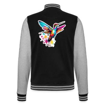 Colibri / Oiseau / Animal / Vol / Ailes / Plumes - Veste Teddy - noir/gris chiné - Dos - Marisol (170cm)